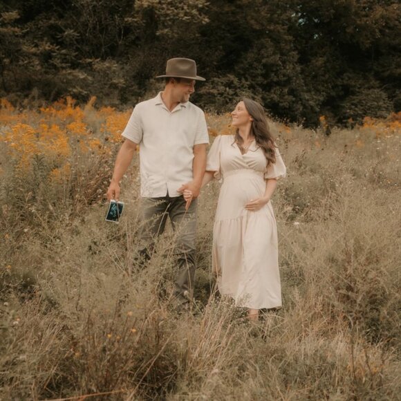 Women's V Neck Short Puff Sleeve A Line Tiered Fall Wedding Guest Maxi Dress - Picture 2 of 7